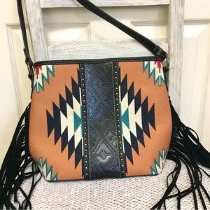 Montana West Aztec Tapestry Fringe Handbag
